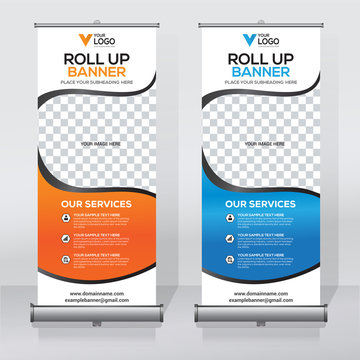 Roll up sale banner design template, abstract background, pull up design, modern x-banner, rectangle size.