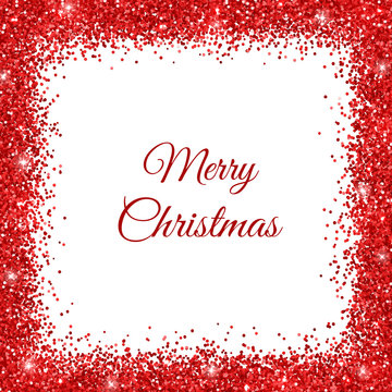 Merry Christmas background with red glitter frame. Vector