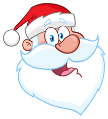 Happy Santa Claus Face Classic Cartoon Mascot Character Hand Drawing. Illustration Isolated On White Background