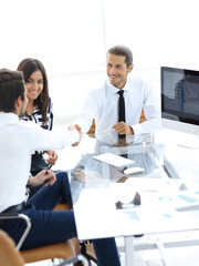 Fototapeta premium Business people shaking hands, finishing up a meeting