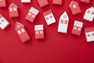 Collection of red and white house on a red background