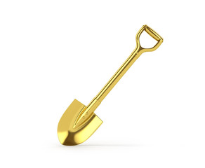 Gold shovel on white background. 3D illustration