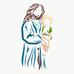 Loving Jesus holds the baby in his arms