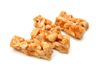 Honey bars with peanut on white background