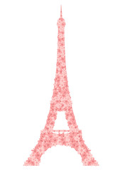 Fototapeta na wymiar eiffel tower made of pink sakura flowers - symbol of Paris vector floral silhouette