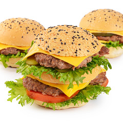 Hamburger with cutlet and cheese on white background