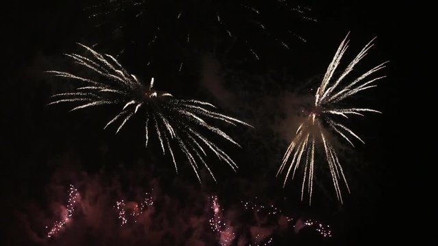 Colorful Fireworks Display Celebration Las Fallas Valencia, Spain