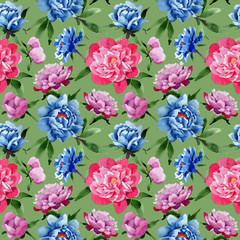 Fototapeta na wymiar Wildflower pink peony flower pattern in a watercolor style. Full name of the plant: peony. Aquarelle wild flower for background, texture, wrapper pattern, frame or border.