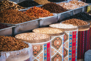 Different seeds and grains at a Turkish market