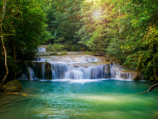 Erawan waterfalls, beautiful evergreen paradise of the Middle travelers. Ideal for relaxing National Park, Kanchanaburi, Thailand