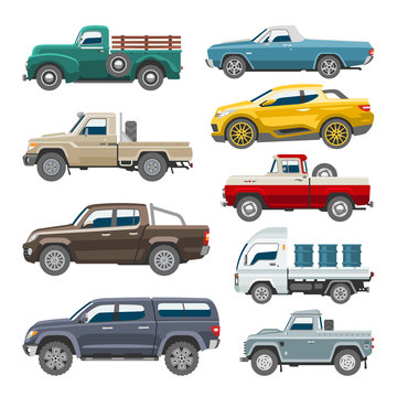 Pickup car vector auto delivery transport pick up offroad automobile vehicle or truck and mockup isolated citycar on white background illustration