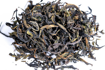 Dry tea leaves of herbal aromatic tea. Close up