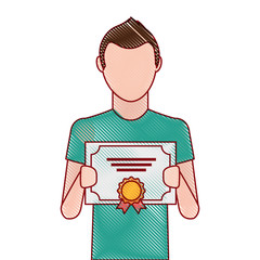 man winner with diploma vector illustration design