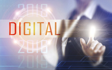 Business women touching the digital screen