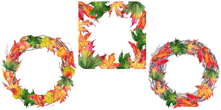 Maple leaves wreath in a watercolor style. Aquarelle maple leaves for background, texture, wrapper pattern, frame or border.