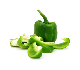 Green pepper on white background close up isolated on white background.