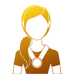 woman with winner medal character vector illustration design