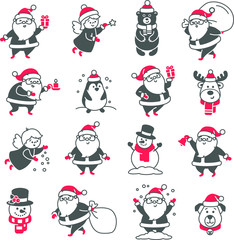 Set of Christmas Icons with Santa Claus