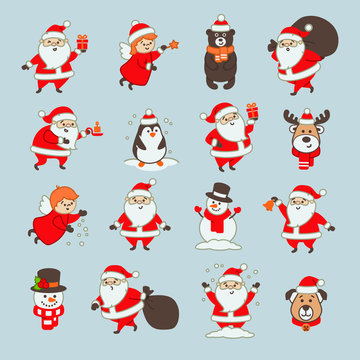 Set of Christmas Icons with Santa Claus
