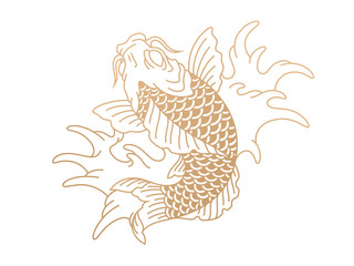 Otline koi fish. Japanese carp fish. Vector illustration