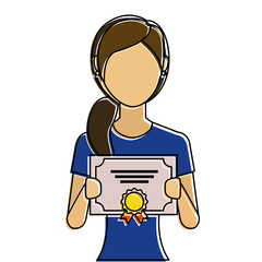 woman winner with diploma vector illustration design