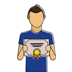 man winner with diploma vector illustration design