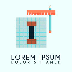 Architect Logo with pencil and stationery and letter I in the middle of drawing paper
