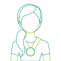 woman with winner medal character vector illustration design