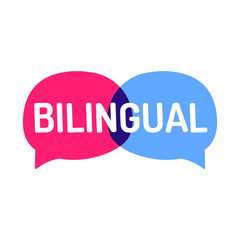 Bilingual. Two vector speech bubbles icons, illustration on white background. Concept for language school.  - obrazy, fototapety, plakaty
