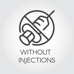Stop sign injection. Icon in linear design. Symbol against drugs, medical abuse, botox. Contour poster for websites and mobile apps relevant topics. Vector illustration