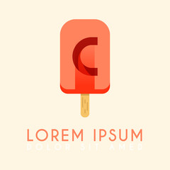 Ice Cream Stick C Letter Logo, Red Ice Cream Logo with letter C in the middle