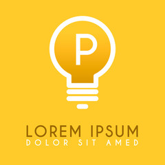 P yellow lamp  logo letter in vector design