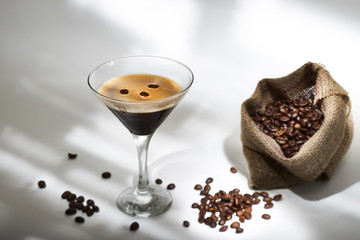 Espresso Martini and Burlap Bag with Coffee