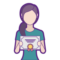 woman winner with diploma vector illustration design