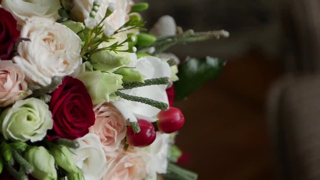 Bouquet of fresh roses, beautiful modern wedding bouquet