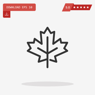Outline Maple Leaf Icon Isolated On Grey Background. Line Autumn