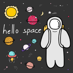 Hand Drawn Doodle Space Background. Vector Illustration.