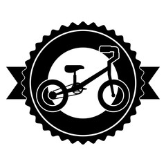 Fototapeta premium mountain bicycle with emblem ribbon vector illustration design