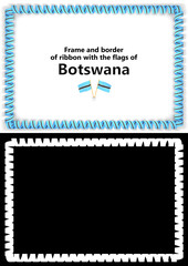Frame and border of ribbon with the Botswana flag for diplomas, congratulations, certificates. Alpha channel. 3d illustration