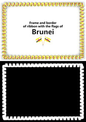 Frame and border of ribbon with the Brunei flag for diplomas, congratulations, certificates. Alpha channel. 3d illustration