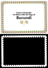Frame and border of ribbon with the Burundi flag for diplomas, congratulations, certificates. Alpha channel. 3d illustration