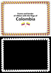 Frame and border of ribbon with the Colombia flag for diplomas, congratulations, certificates. Alpha channel. 3d illustration