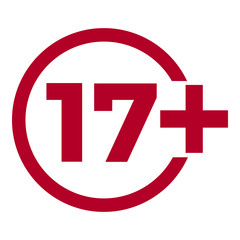 Fototapeta premium Limit age icon on red background. Icons age limit vector flat illustration.