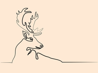 Continuous line different width drawing. Christmas reindeer. Vector illustration