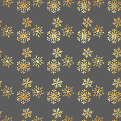 golden Snowflakes seamless pattern. Snow falls background. Symbol winter, Merry Christmas holiday, Happy New Year celebration Vector illustration
