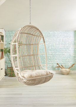 modern room penthouse interior style with bamboo swing chair