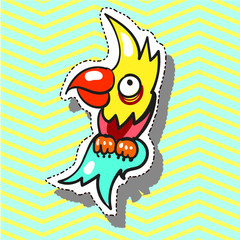 Parrot funny with smile Fashion patch badge pin sticker pop art style illustration