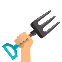 hand with gardening rake vector illustration design