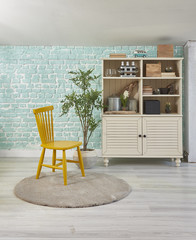 yellow chair penthouse turquoise wall and cabinet style
