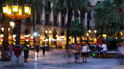 Illuminated Placa Reial in Barcelona